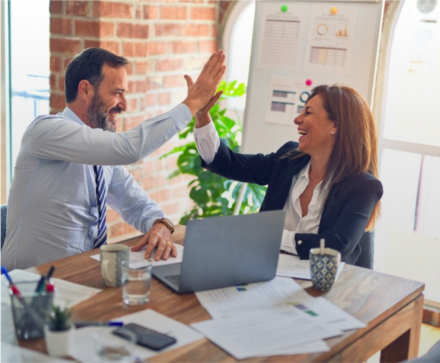 business meeting high five